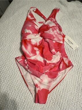 Calvin Klein Pink & Red Swirl One-Piece Swimwear